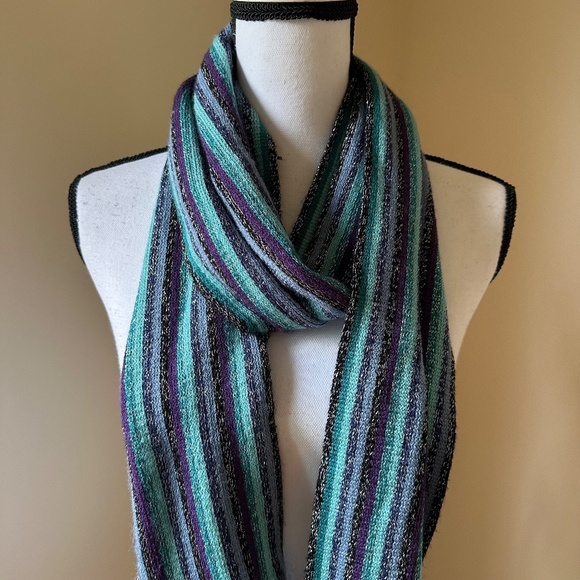 *BRANTLEY* Blue x Purple Striped Fashion Tassel Scarf - Picture 2 of 4